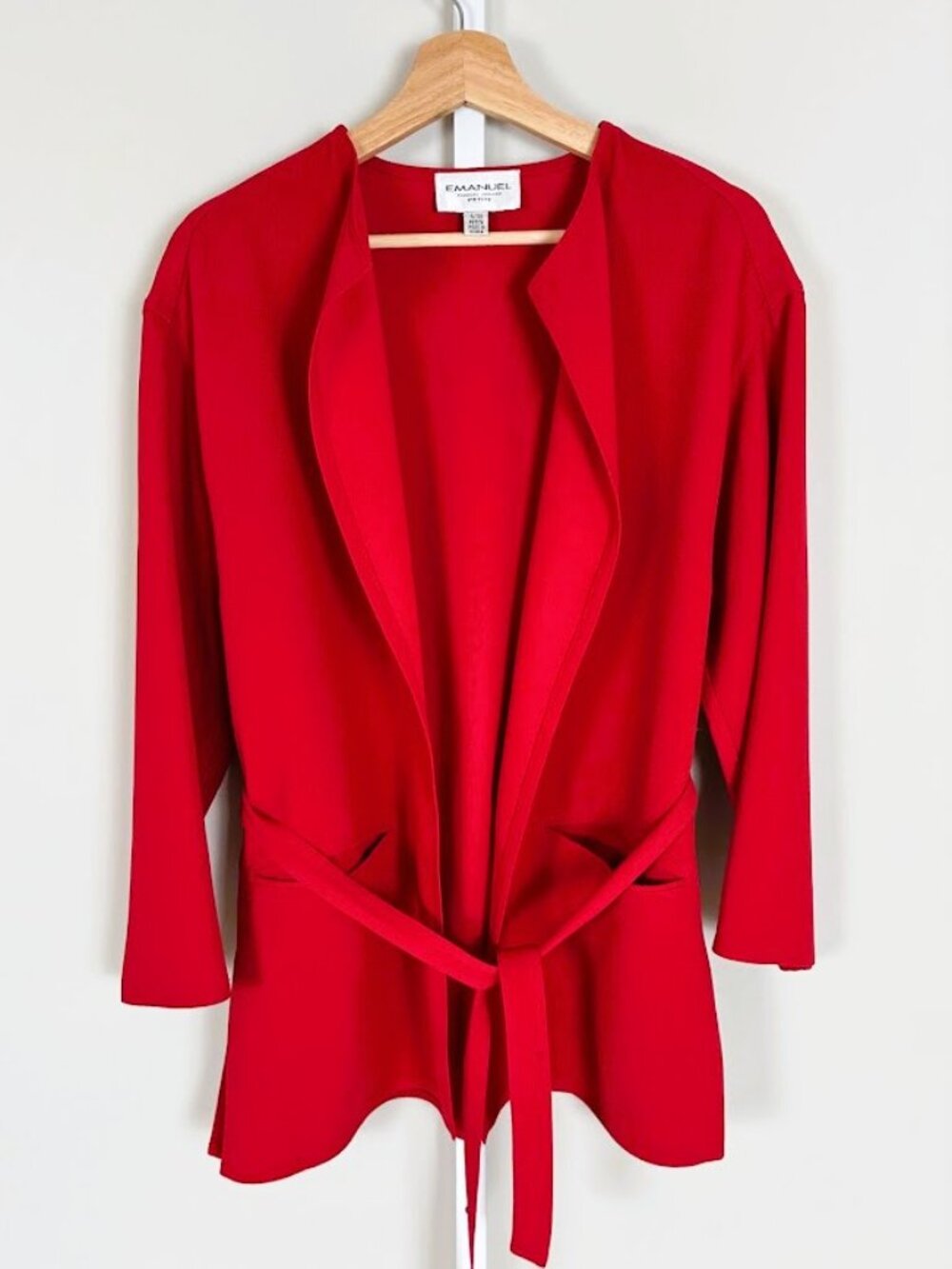 Emanuel Emanuel Ungaro Petite Red Belted Open Front Jacket Blazer Size 4 / 38